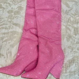 Liliana NANO-1 PINK Rhinestone High Heel Boots NWOT 7.5